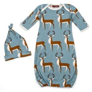 Milkbarn Baby Gown + Hat Set Deer organic cotton 0-3 months Baby Boy Girl